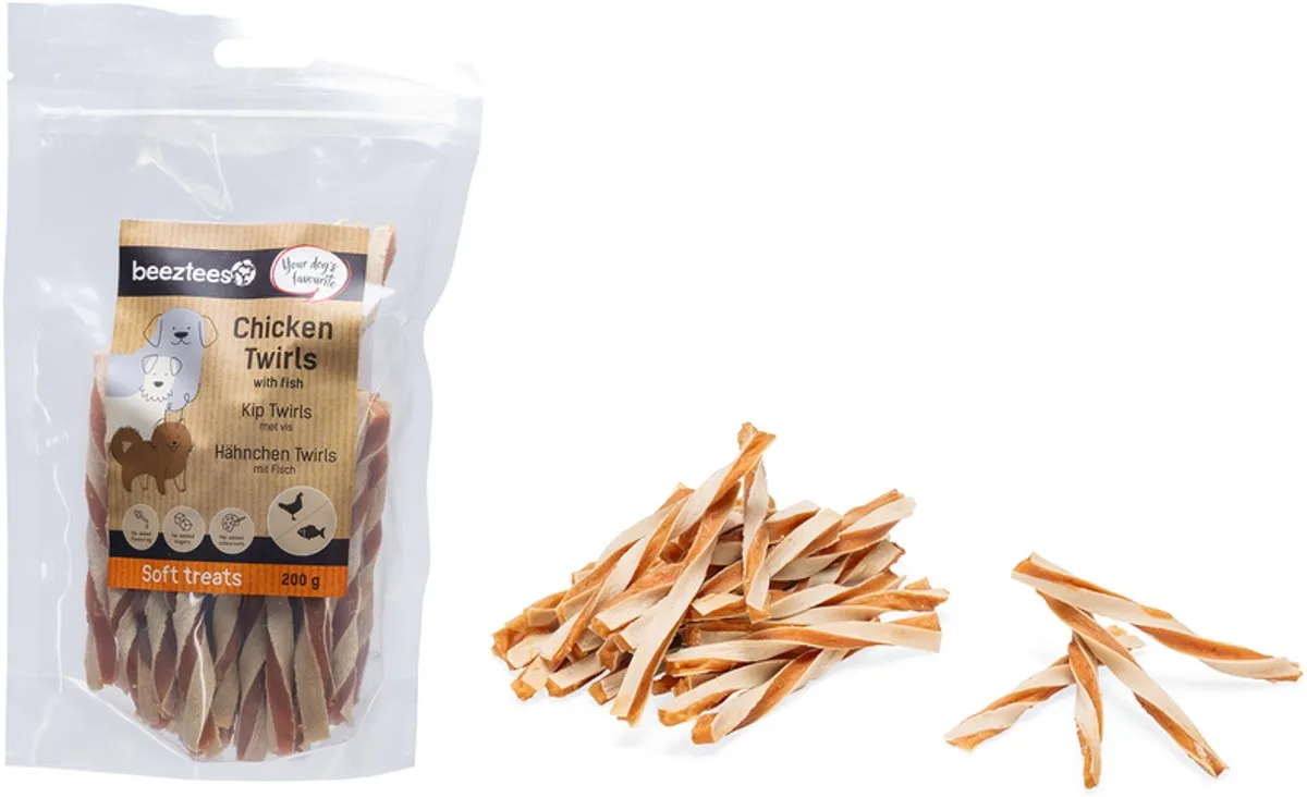 Beeztees Tasty Treats Kip Twirls met Vis