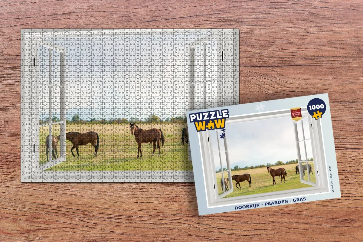 PuzzleWow Paarden Gras Legpuzzel 1000 Stuks - Multicolor