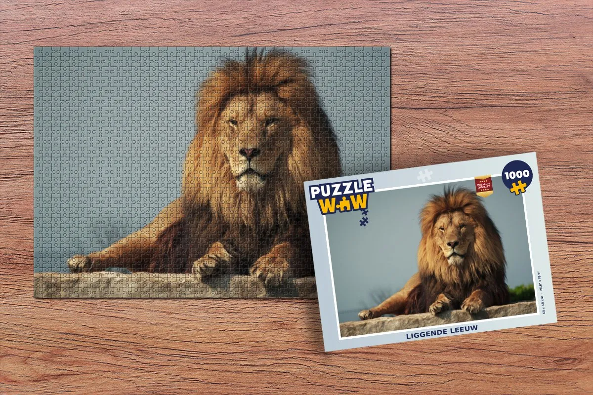 PuzzleWow Leeuw Rotsen Jacht Legpuzzel 1000 Stuks - Multicolor