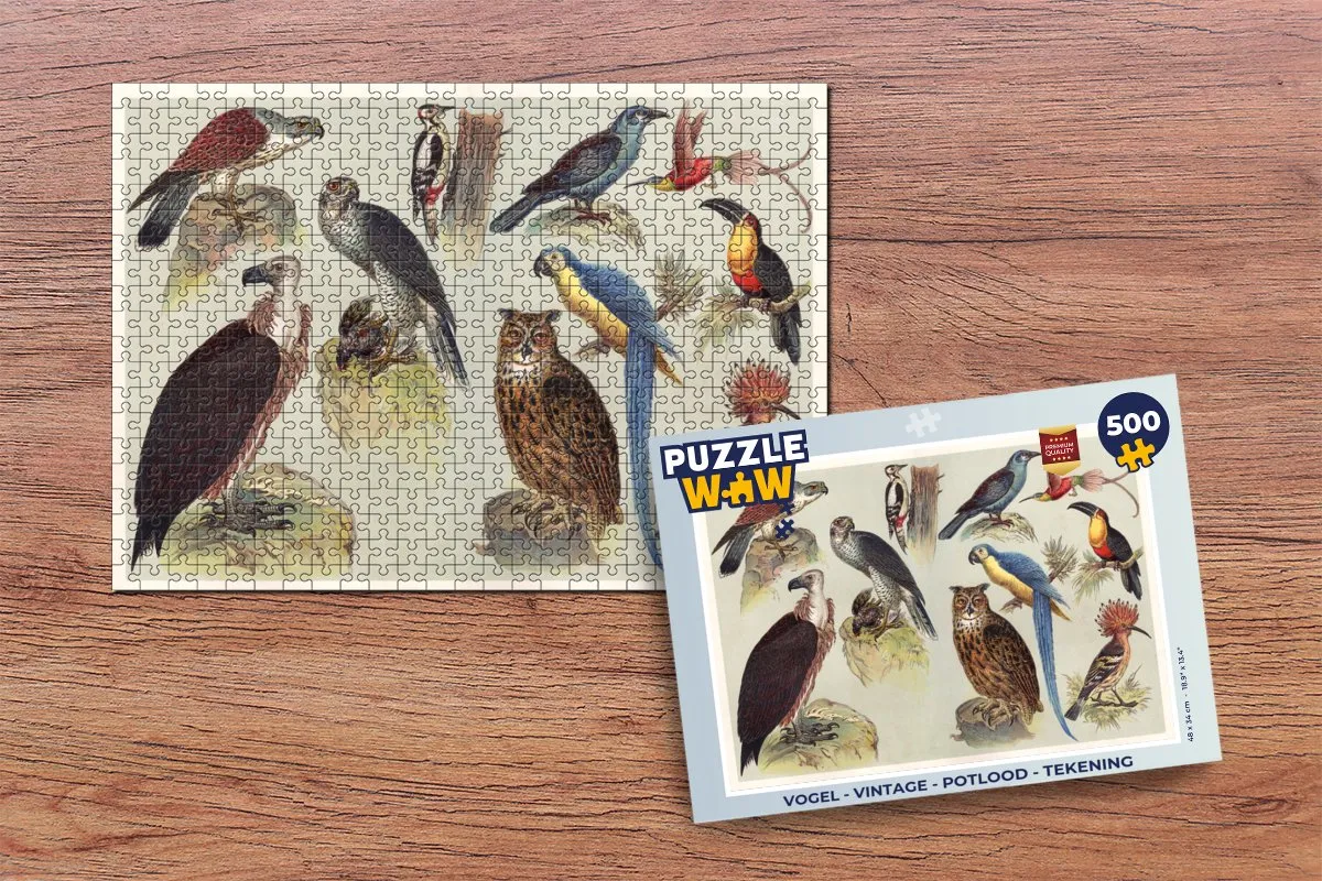 PuzzleWow Vintage Vogel Legpuzzel 500 Stuks - Multicolor