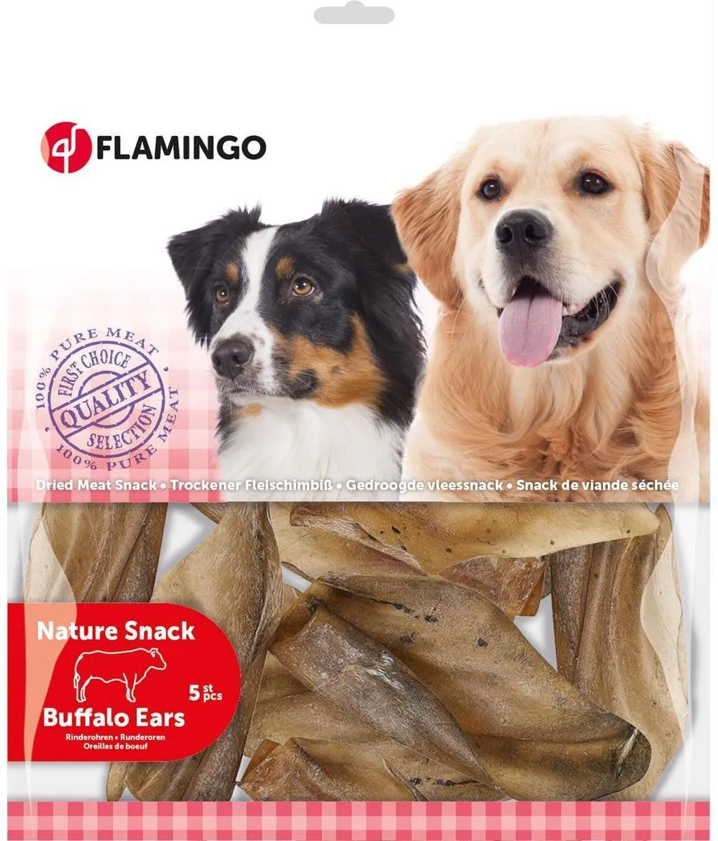 Flamingo Nature Runderoren Hondensnacks - 90g - 5 Stuks