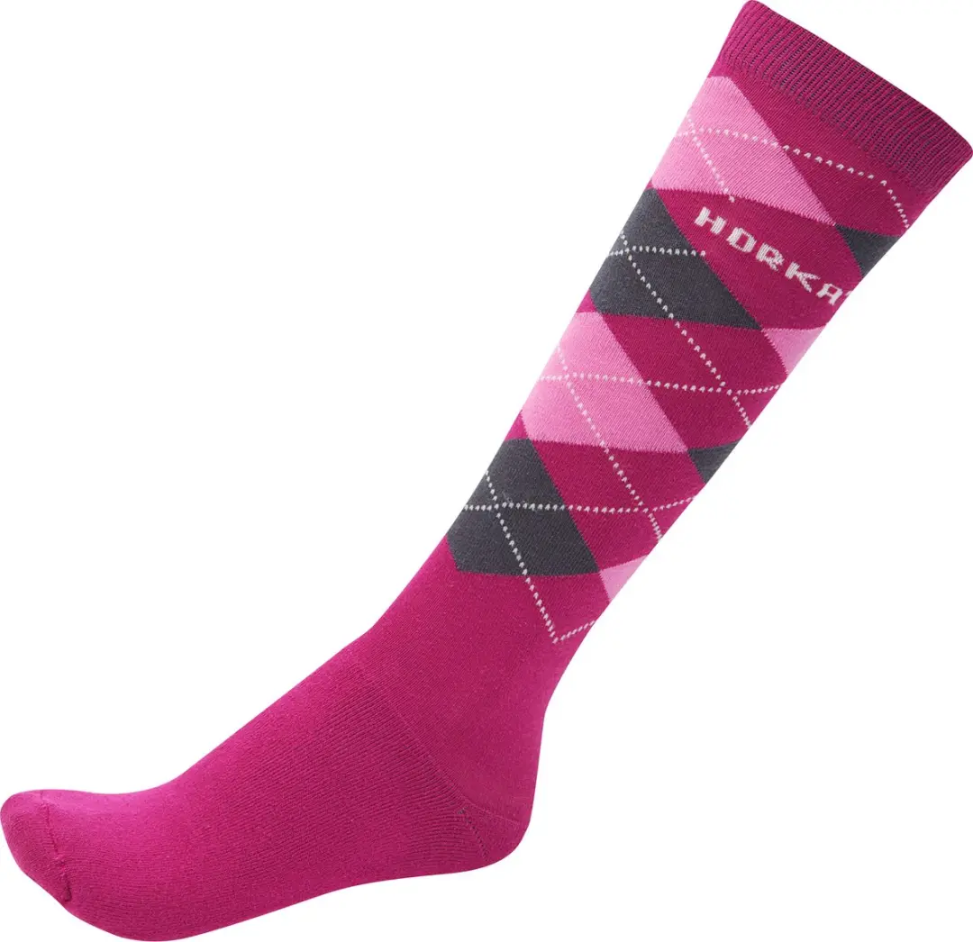 Horka Paardrijsokken Ruiten Roze Junior/unisex Maat 31-34
