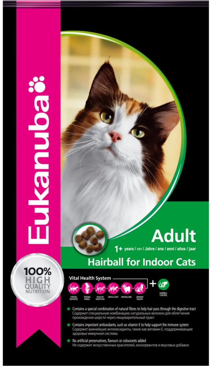 Eukanuba Cat Adult Hairball Indoor Kattenvoer 2kg
