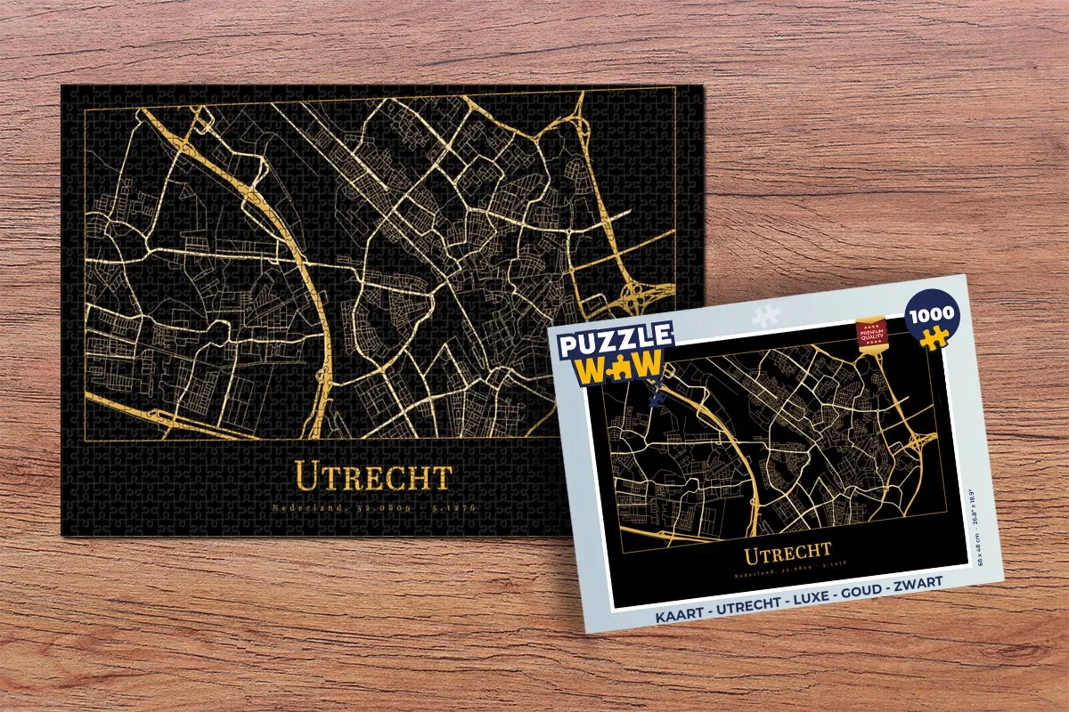 PuzzleWow Utrecht Legpuzzel 1000 Stuks - Goud/Zwart