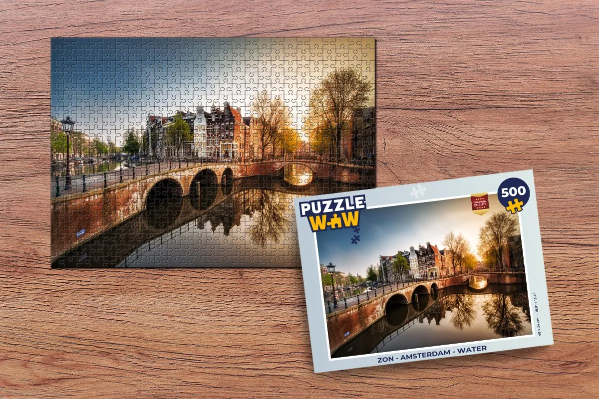 PuzzleWow Legpuzzel Zon Amsterdam Water 500 Stuks - Multicolor