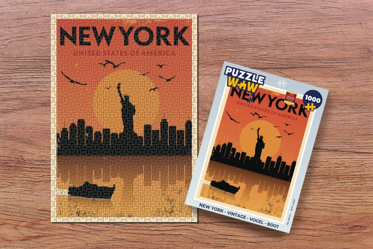 PuzzleWow New York Vintage Vogel Boot Legpuzzel 1000 Stuks - Multicolor