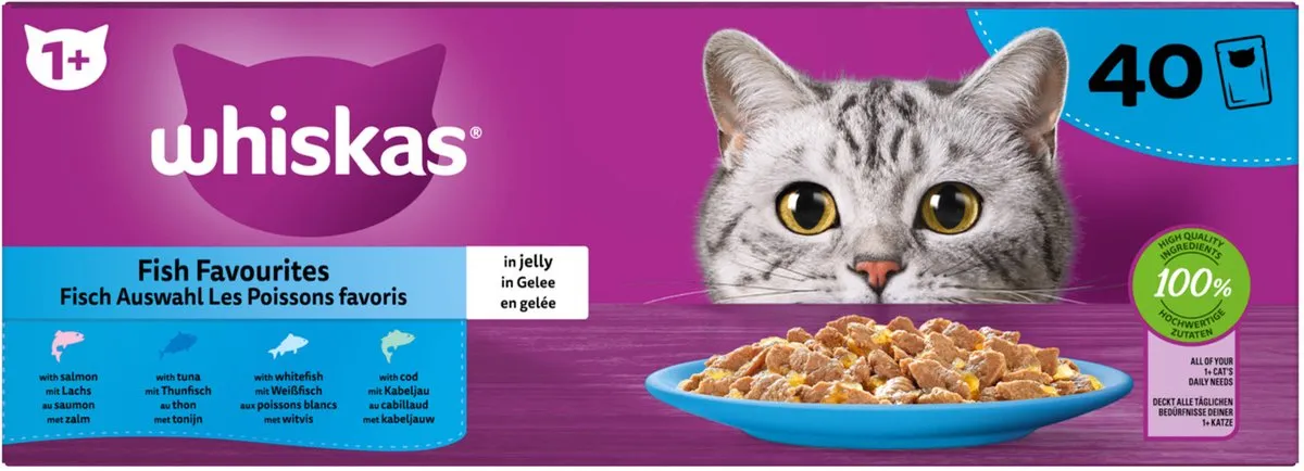 Whiskas Kattenvoer Adult 1+ Vis Selectie in Gelei - 40x85g