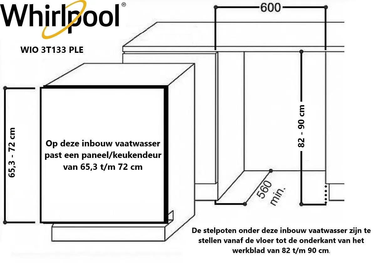 Whirlpool WIO 3T133 PLE Inbouwvaatwasser 14 Couverts - Zilver