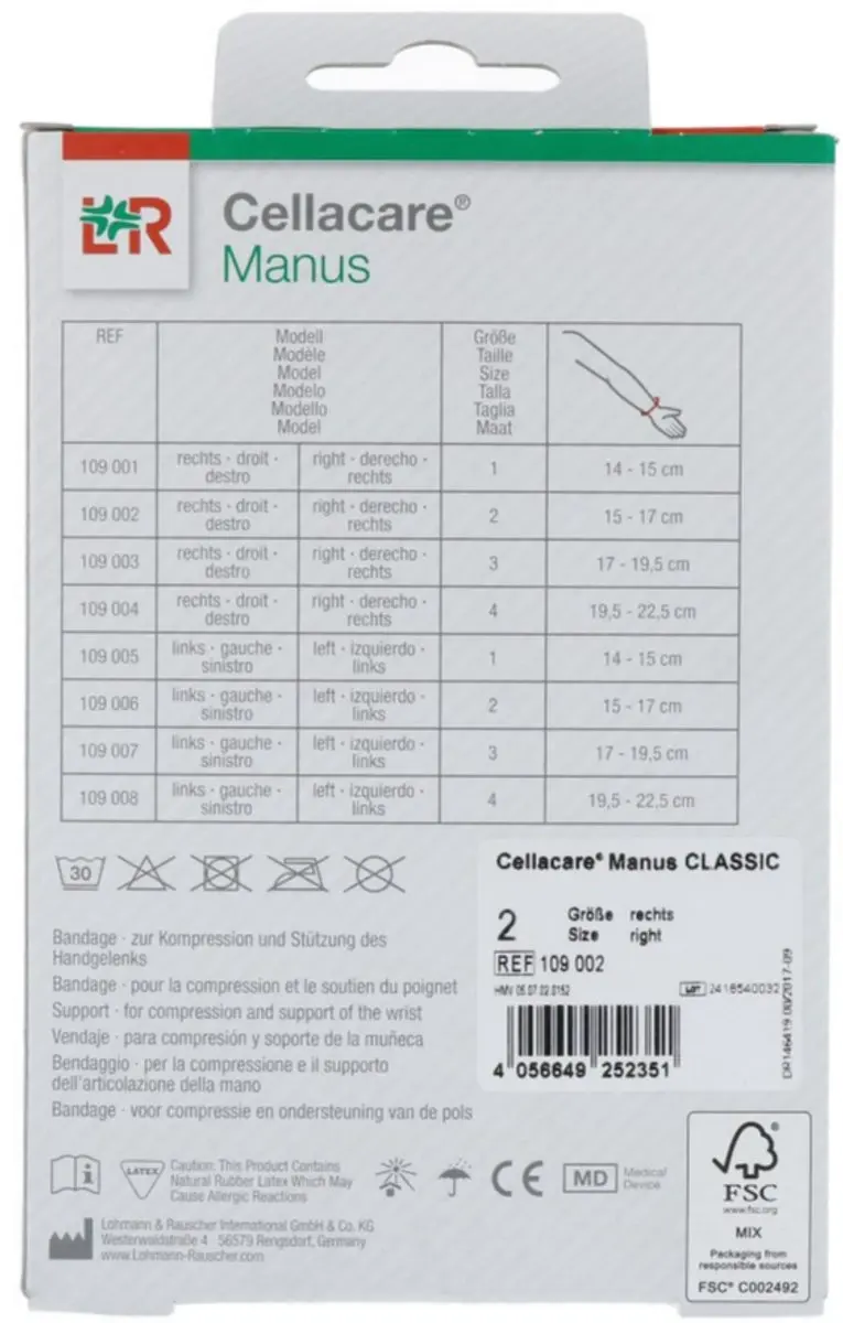 Cellacare Manus Classic Polsbandage Rechts - Maat 2 - afbeelding 4 van 6
