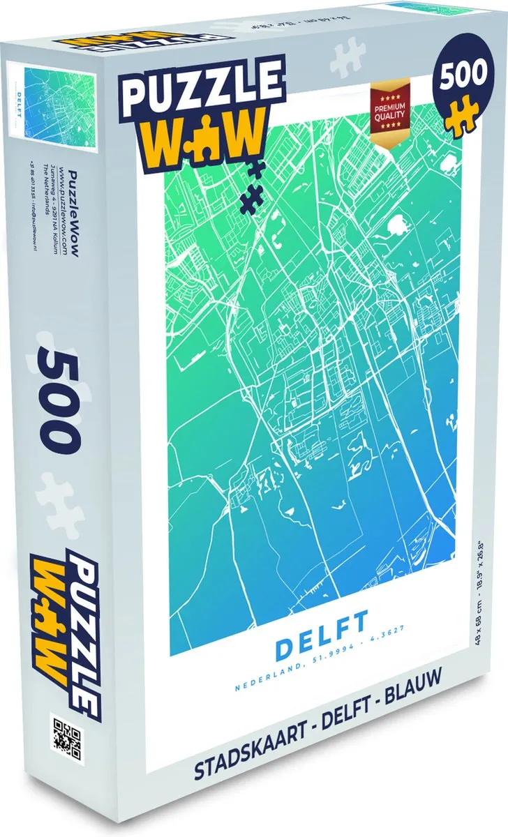 PuzzleWow Stadskaart Delft Legpuzzel 500 Stuks