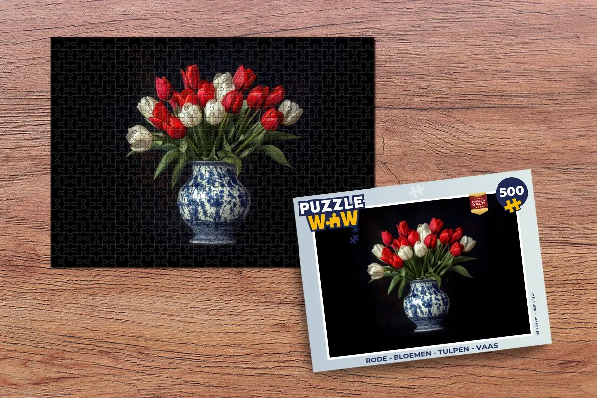 PuzzleWow Bloemen Tulpen Legpuzzel 500 Stuks - Rood/Wit