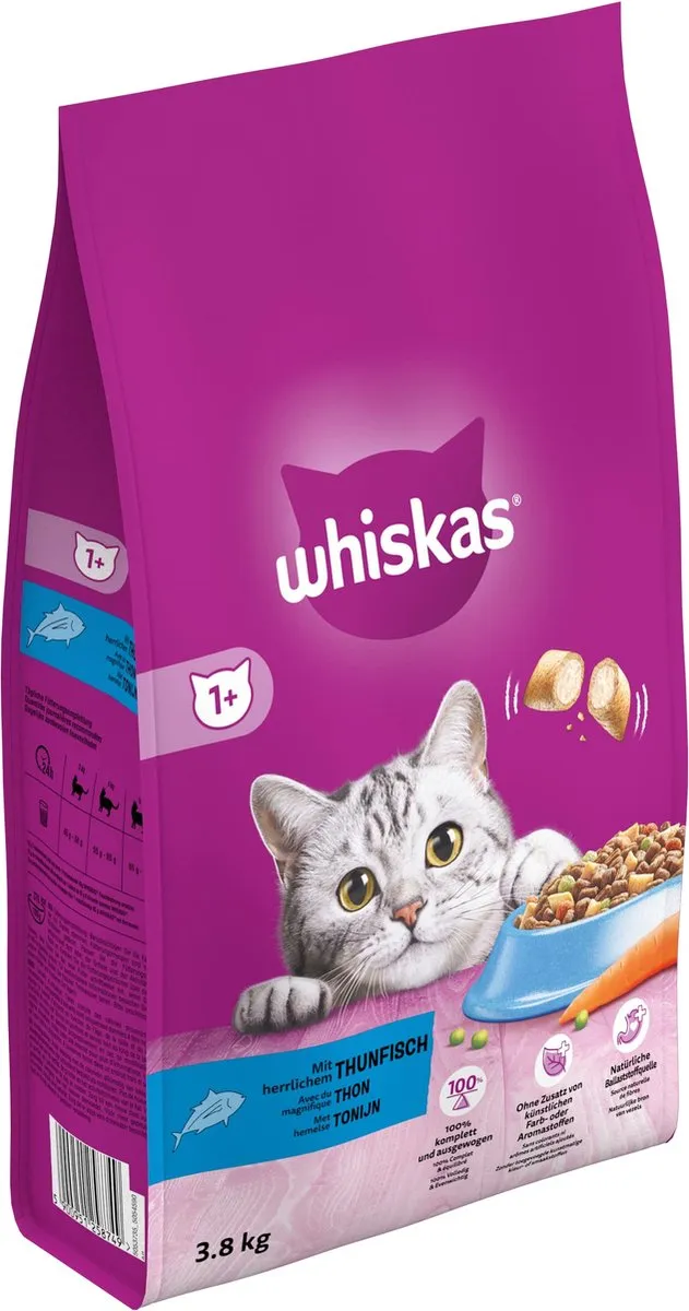 Whiskas Adult 1+ Tonijn Kattenbrokken - 3x3.8kg