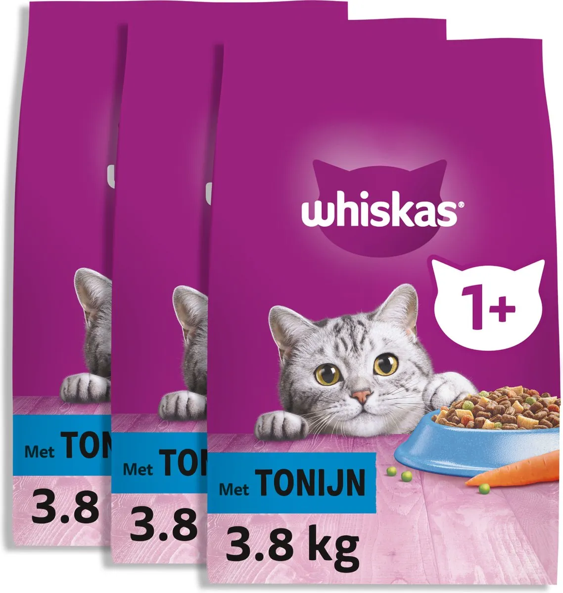 Whiskas Adult 1+ Tonijn Kattenbrokken - 3x3.8kg