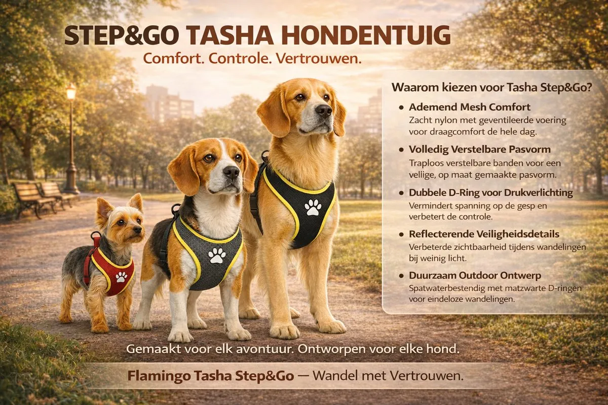 Flamingo Step&Go Tasha Hondenharnas - Maat M - Rood