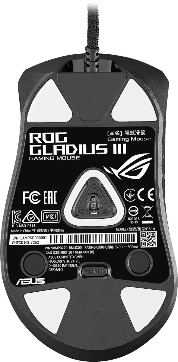 ASUS ROG Gladius III 90MP0270-BMUA00 Gamingmuis - Zwart