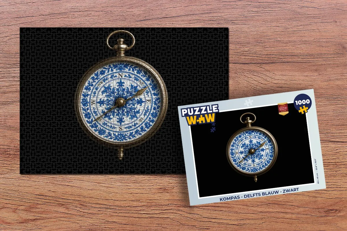PuzzleWow Kompas Legpuzzel 1000 Stuks - Delfts Blauw/Zwart