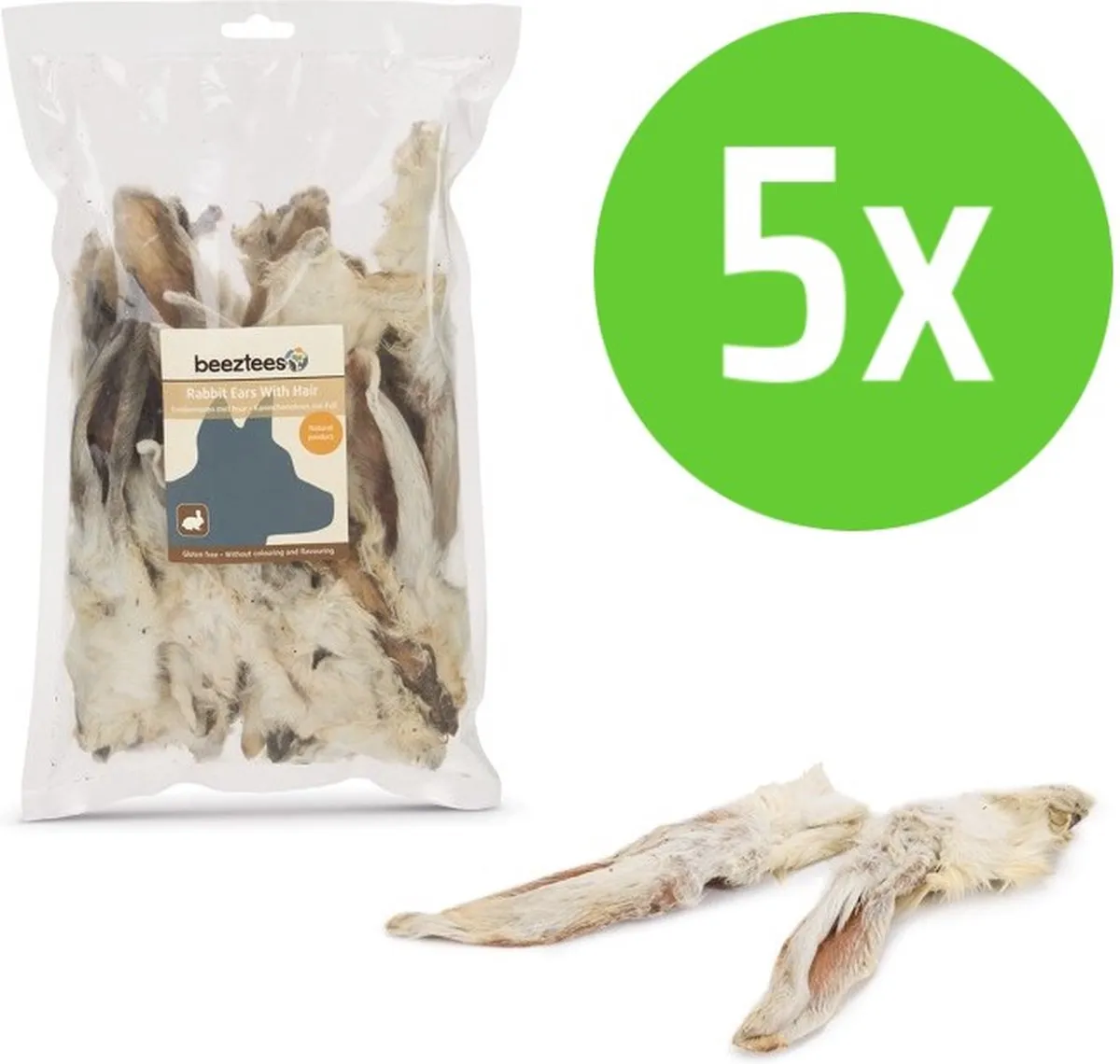 Beeztees Konijnenoren Met Haar 200 gram - hondensnack - 5 verpakkingen