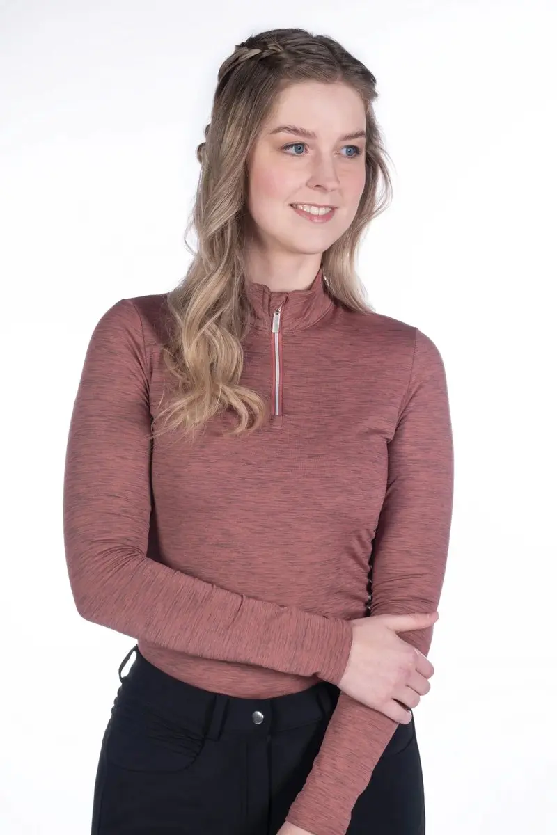 HKM-Trainings shirt lange mouw-rosewood melange- maat m