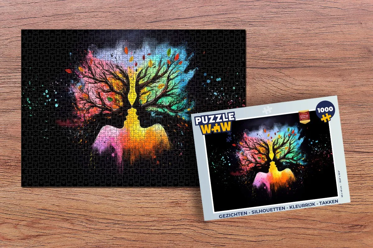 PuzzleWow Gezichten & Silhouetten Legpuzzel 1000 Stuks - Kleurrijk