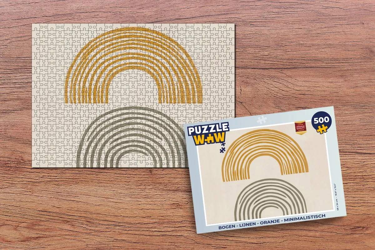 PuzzleWow Bogen Lijnen Minimalistisch Puzzel 500 Stuks - Oranje