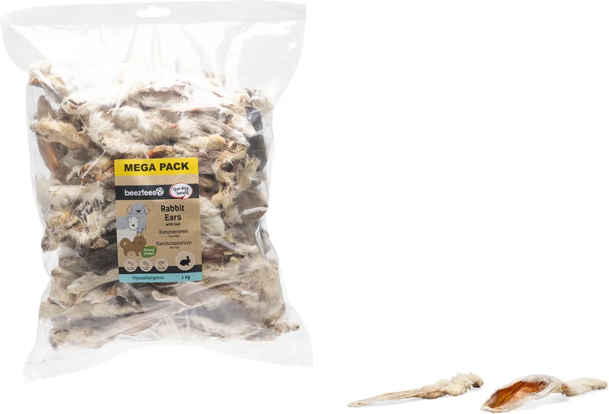 Beeztees Konijnenoren met Haar Mega Pack 1000g