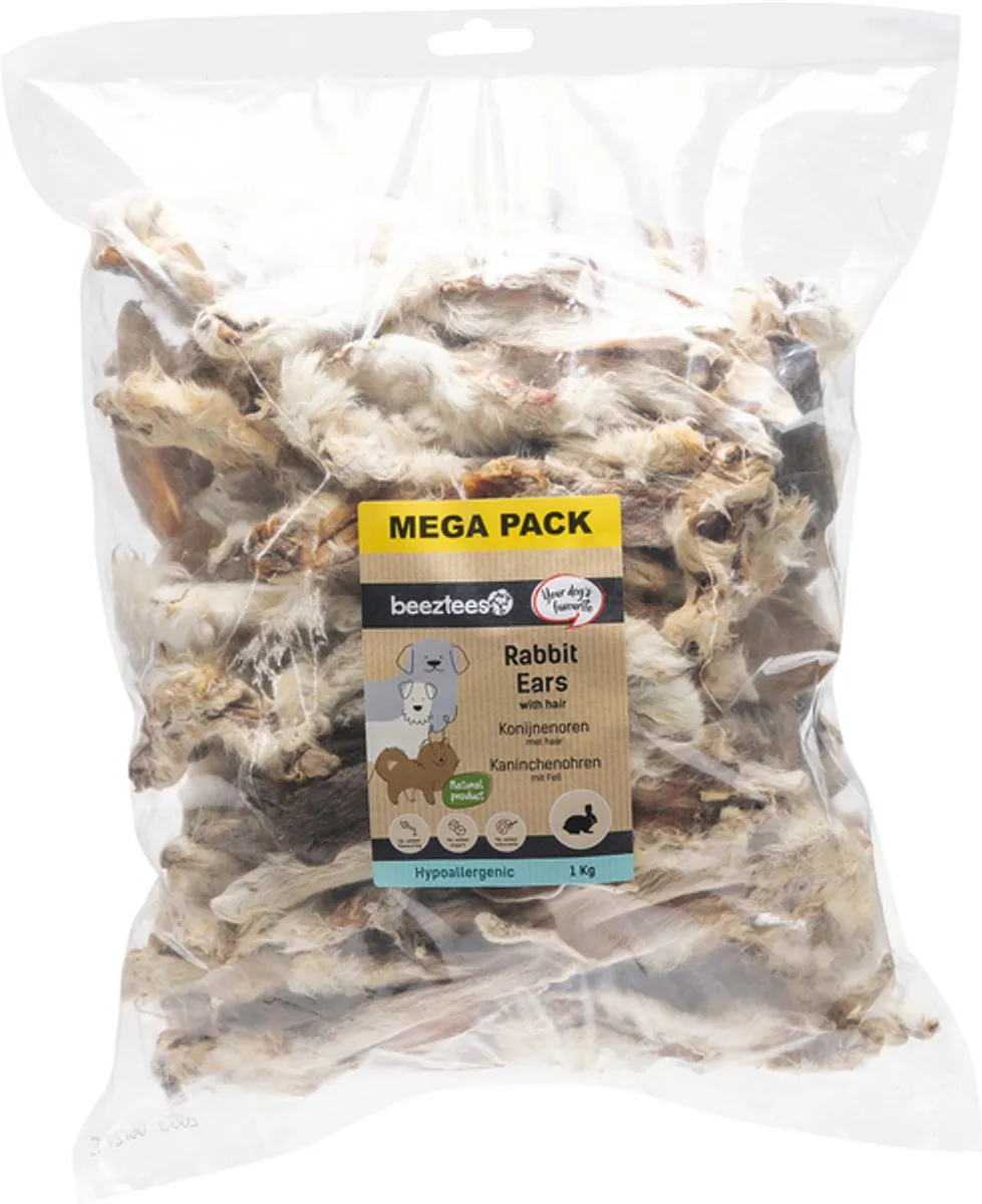 Beeztees Konijnenoren met Haar Mega Pack 1000g