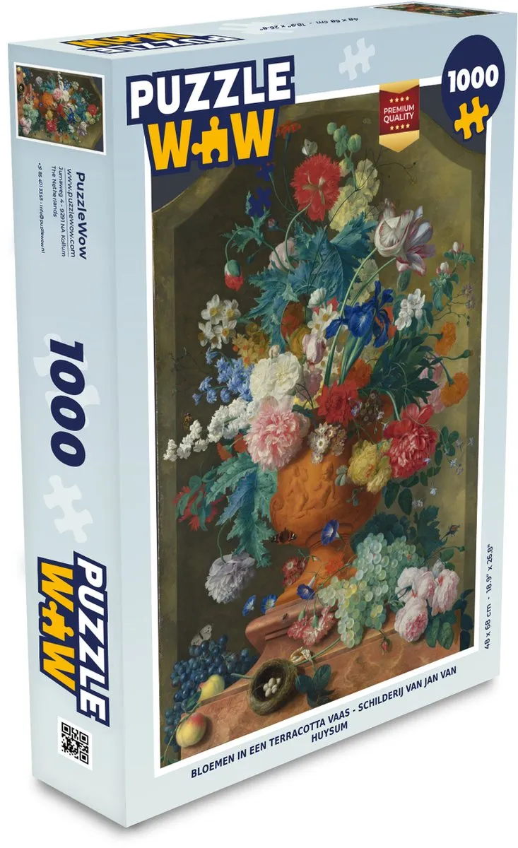PuzzleWow Jan van Huysum Bloemen in Terracotta Vaas Legpuzzel 1000 Stuks