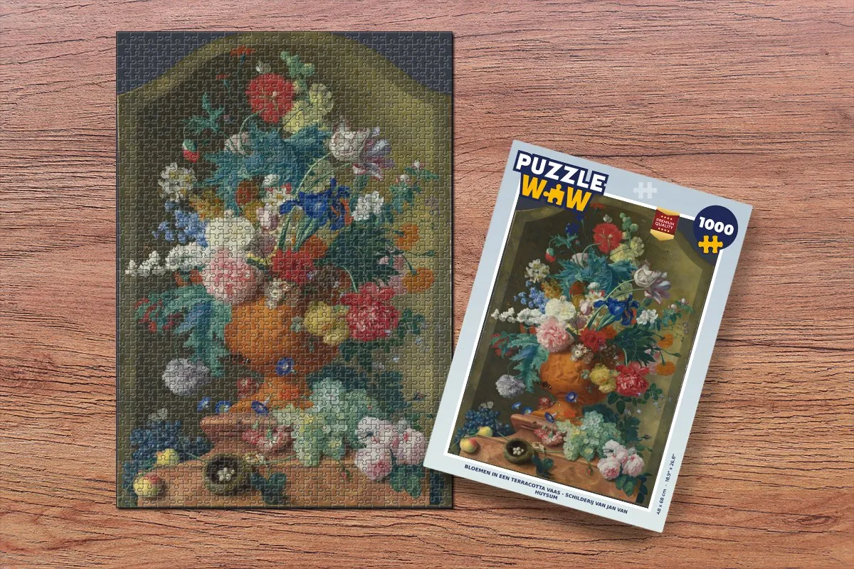 PuzzleWow Jan van Huysum Bloemen in Terracotta Vaas Legpuzzel 1000 Stuks - Multicolor