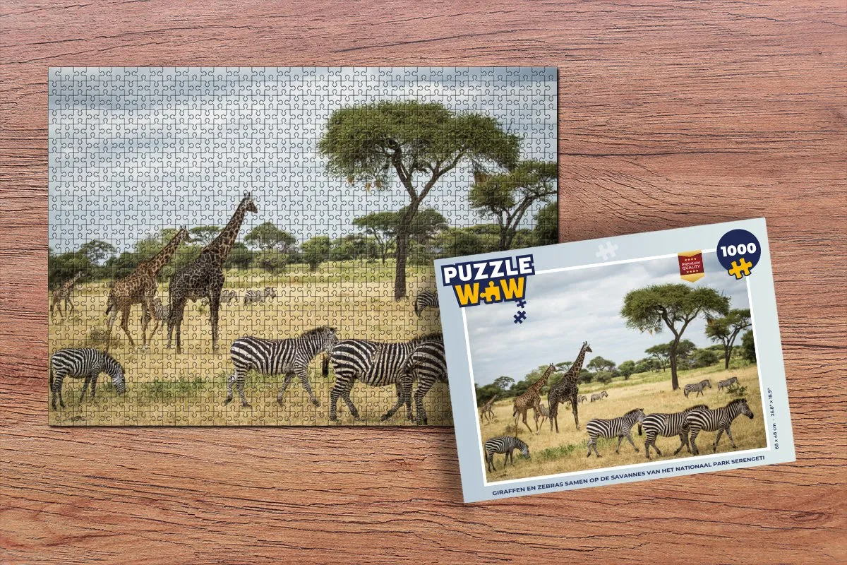PuzzleWow Giraffen en Zebras Serengeti Legpuzzel 1000 Stuks - Multicolor
