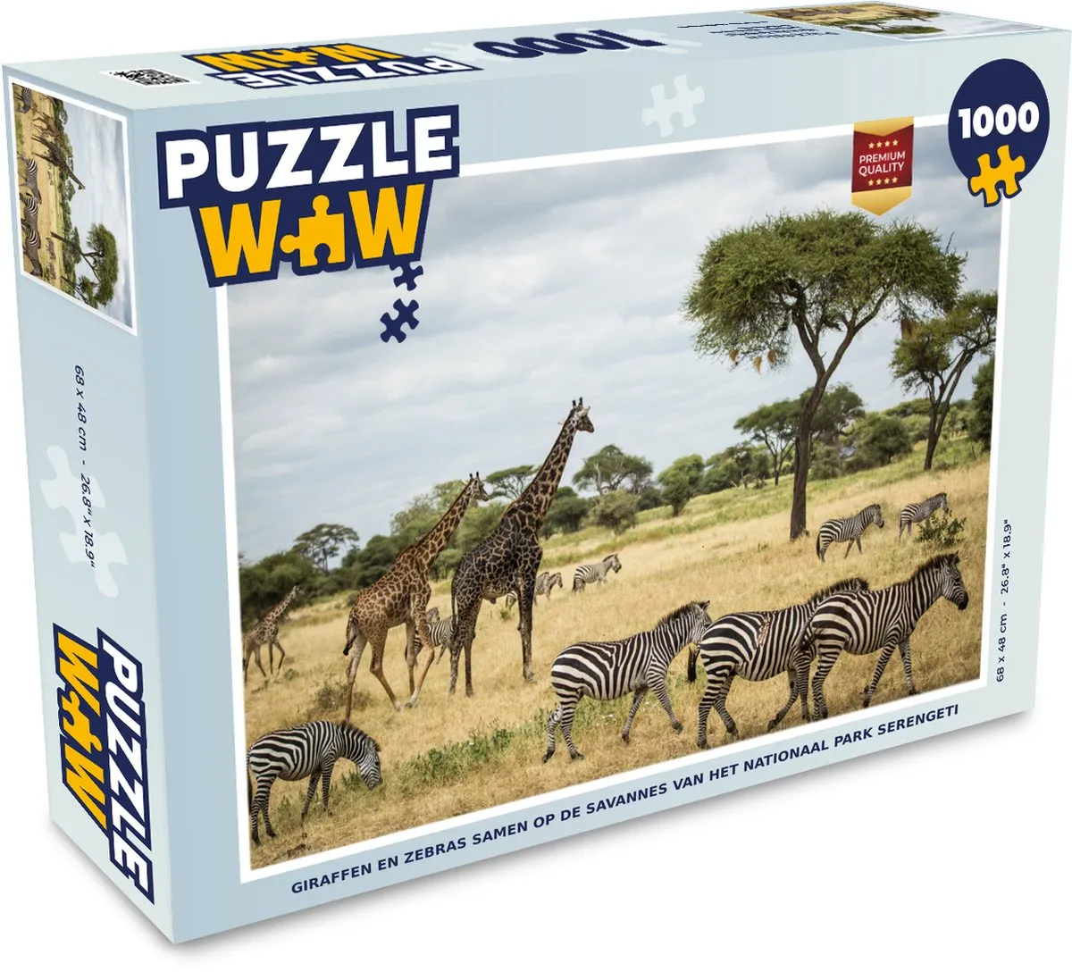 PuzzleWow Giraffen en Zebras Serengeti Legpuzzel 1000 Stuks - Multicolor