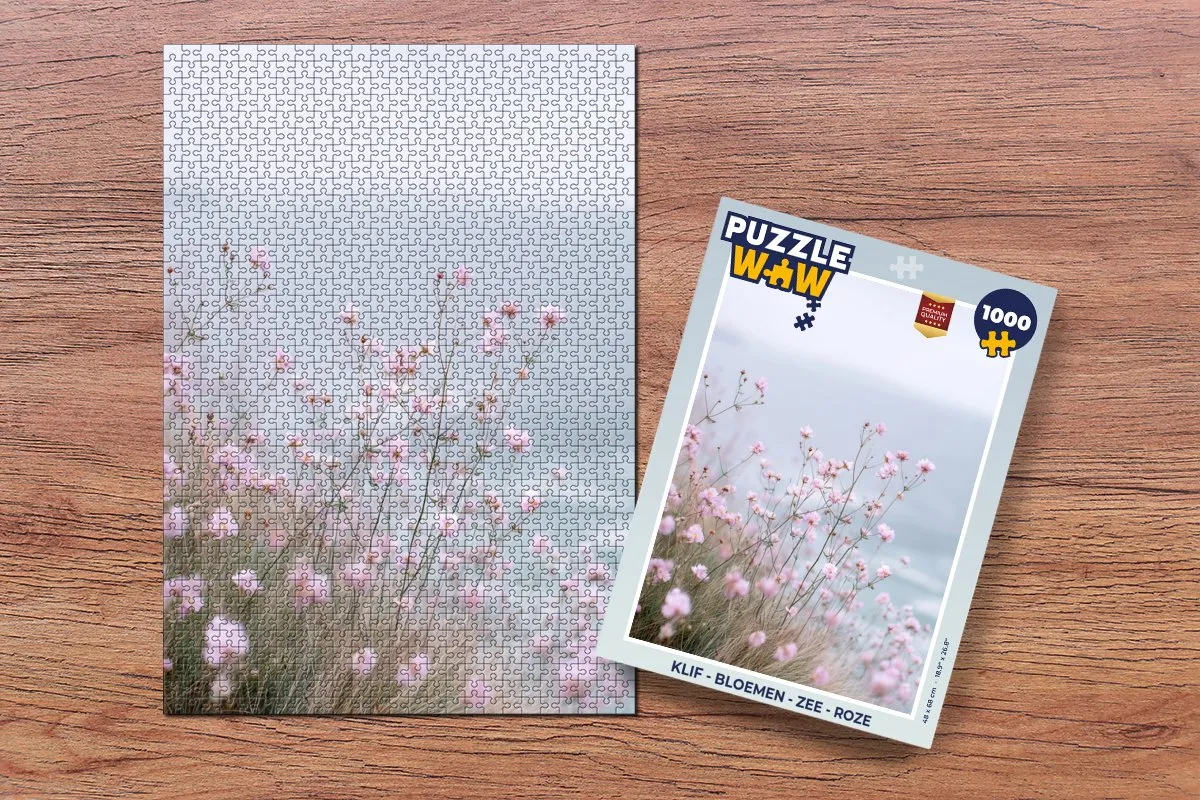 PuzzleWow Legpuzzel Klif Bloemen Zee 1000 Stuks - Roze