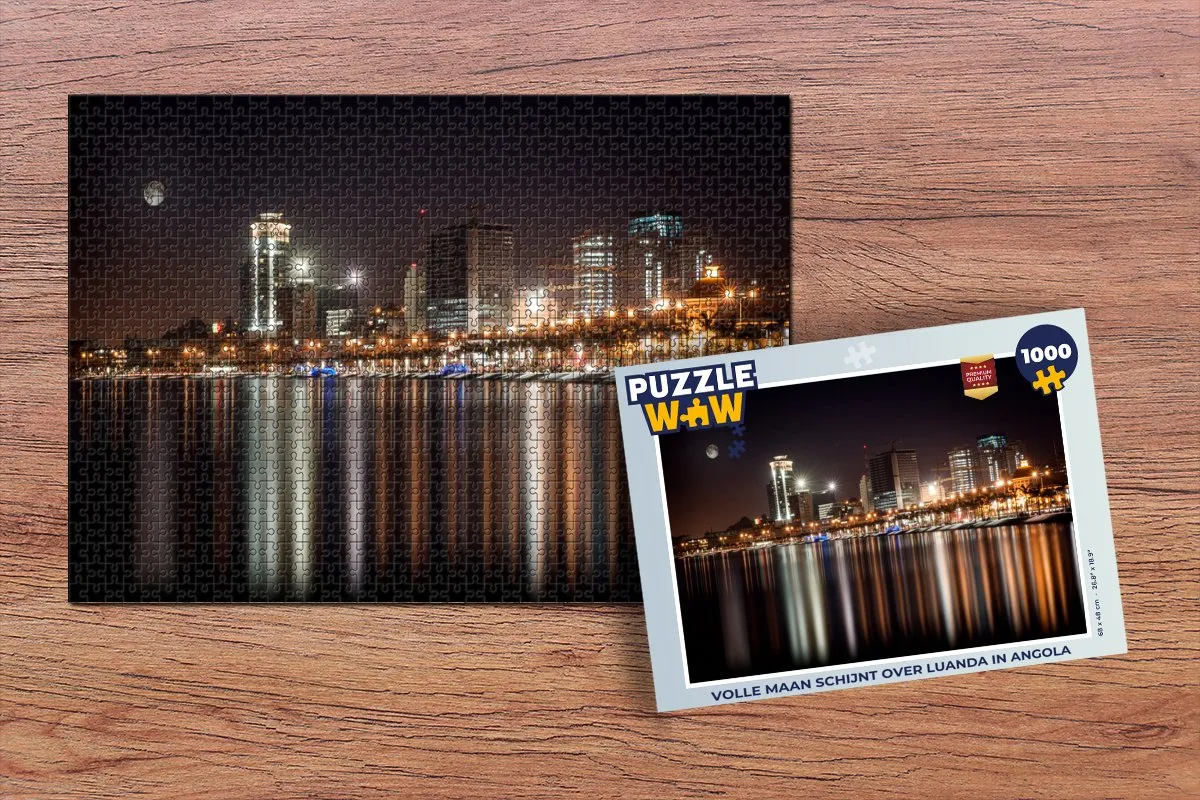 PuzzleWow Volle Maan Schijnt Over Luanda Legpuzzel 1000 Stuks - Multicolor