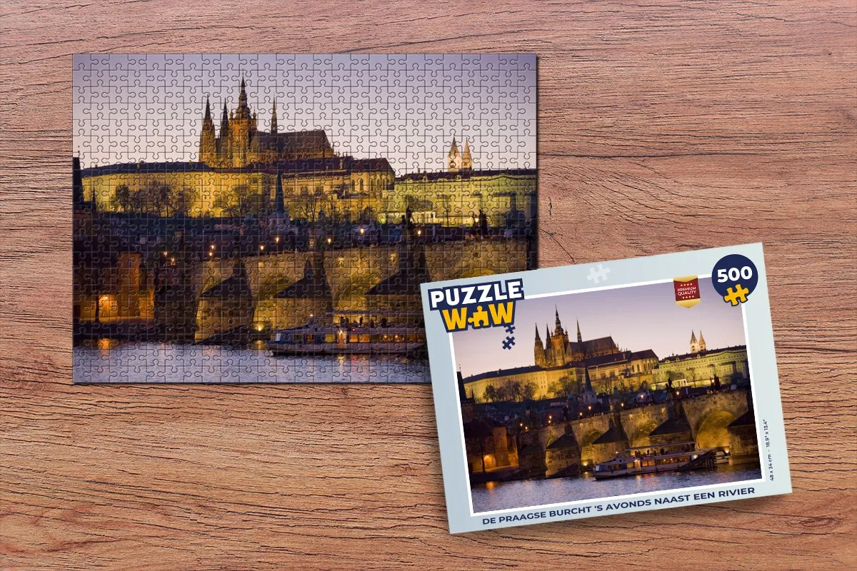 PuzzleWow Praagse Burcht Rivier Avond Legpuzzel 500 Stuks - Multicolor