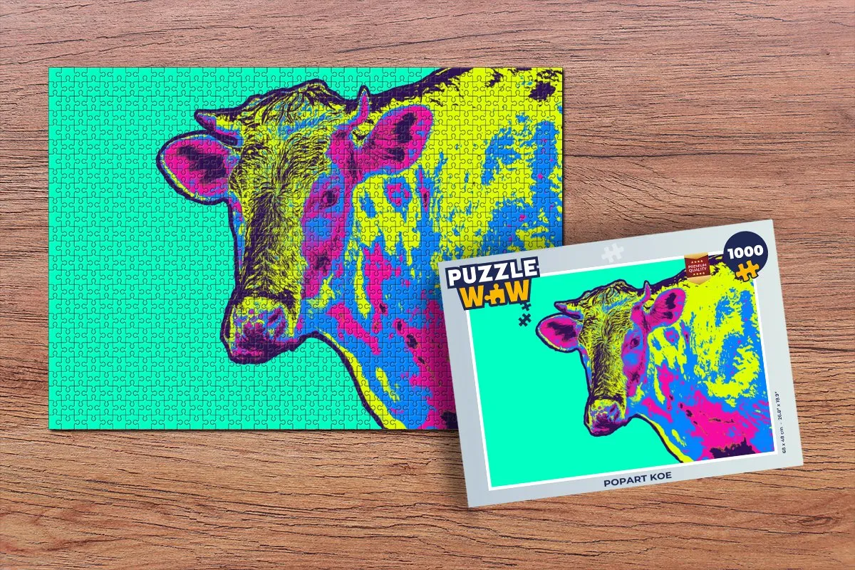 PuzzleWow Popart Koe Legpuzzel 1000 Stuks - Multicolor