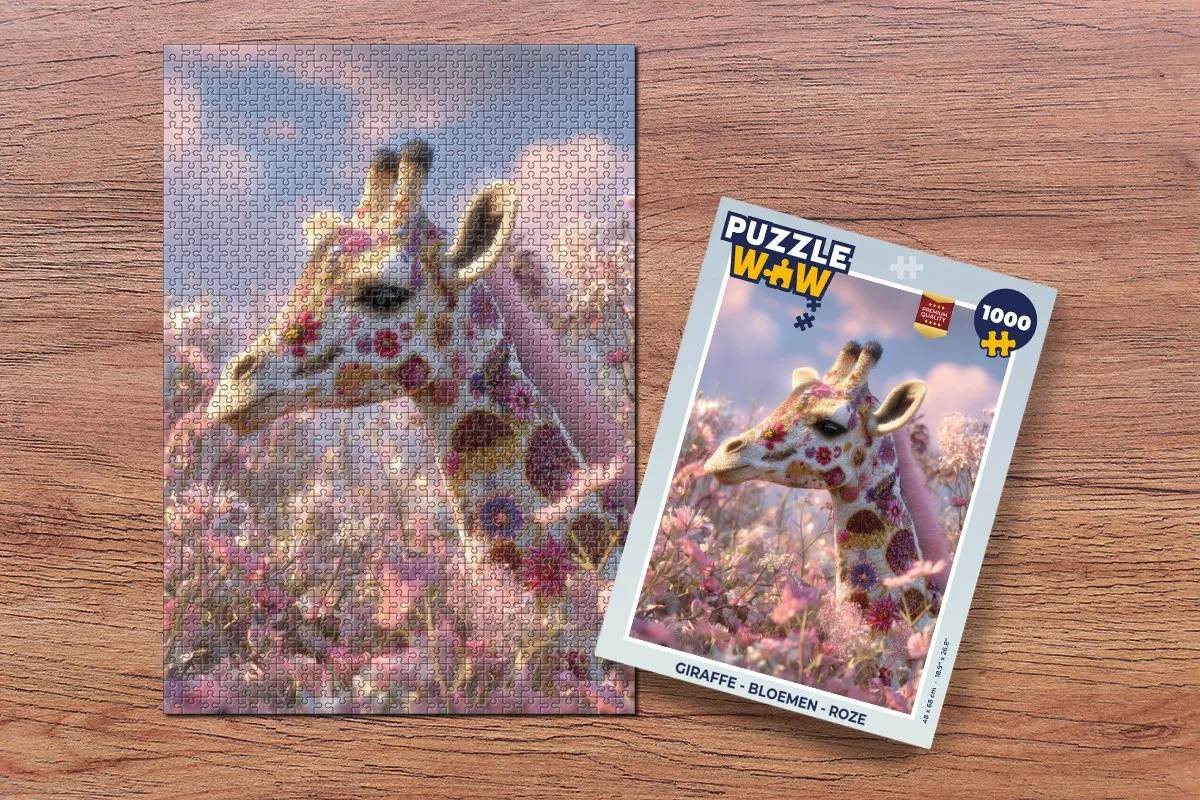 PuzzleWow Giraffe Bloemen Legpuzzel 1000 Stuks - Roze