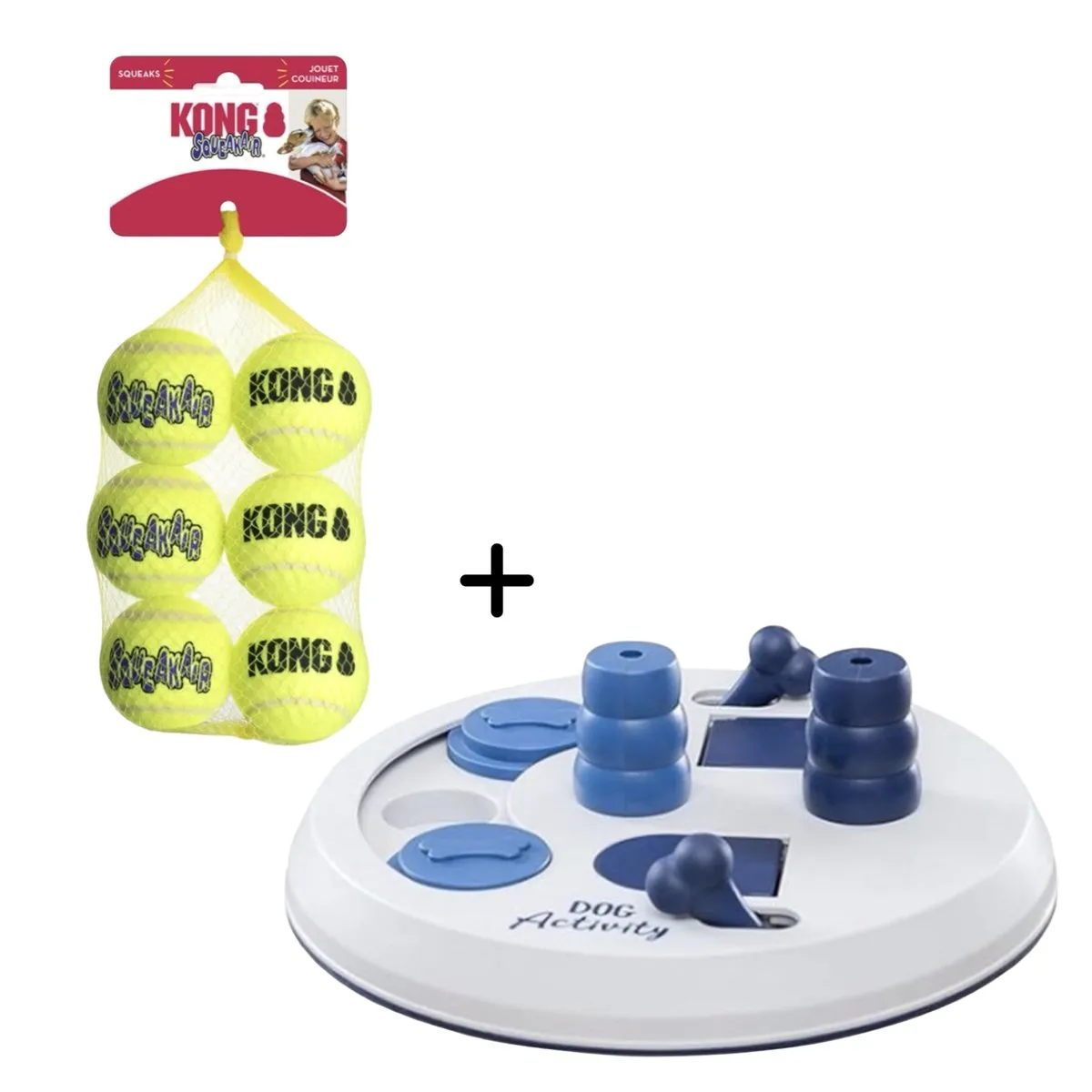 Combideal - Kong Squeakair Tennisbal Geel (6 Stuks) + Trixie Dog Activity Flip Board (23 CM)