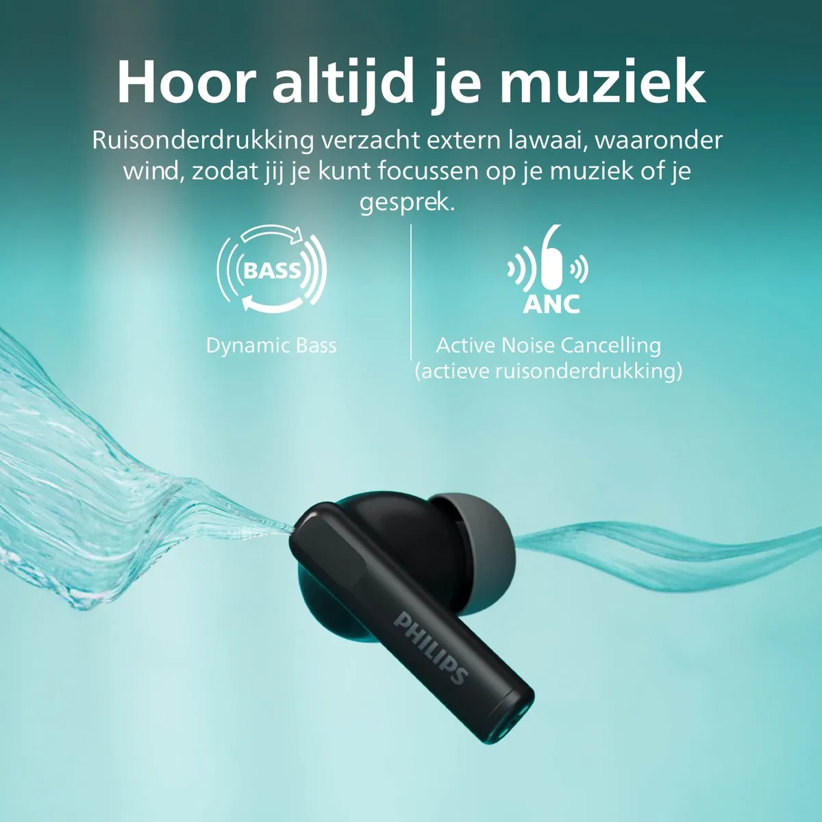 Philips TAT2520 TWS Oordopjes - ANC - 20 uur - Zwart
