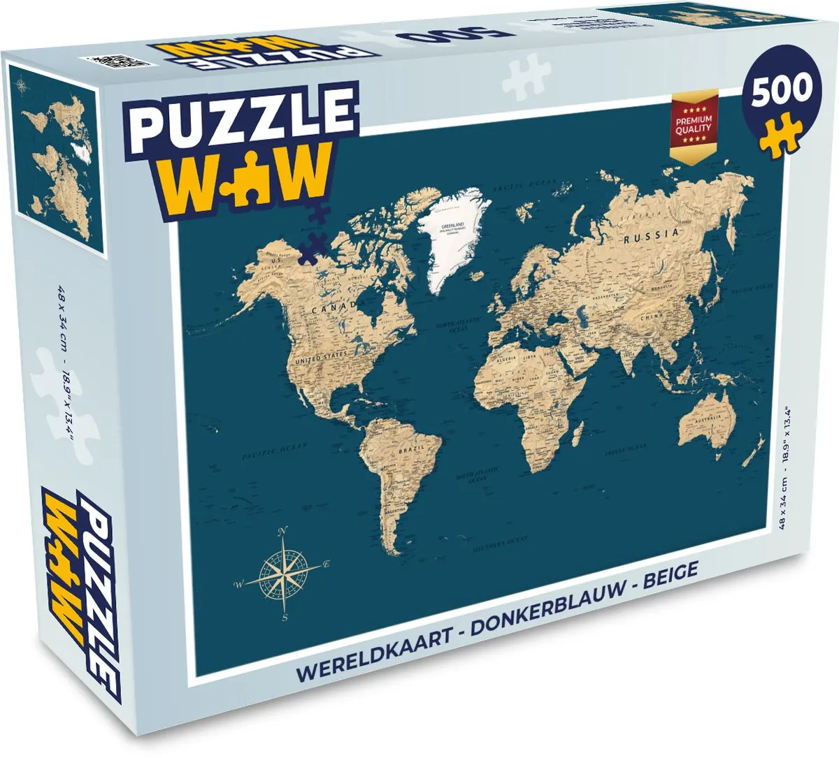 PuzzleWow Wereldkaart Legpuzzel 500 Stuks