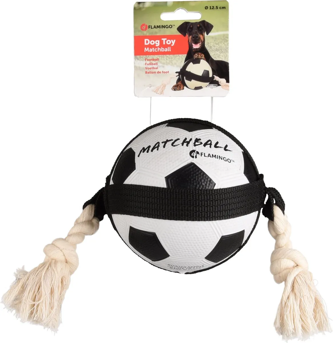Flamingo Matchball Voetbal Hondenspeelgoed 38cm - Zwart/Wit - afbeelding 6 van 6