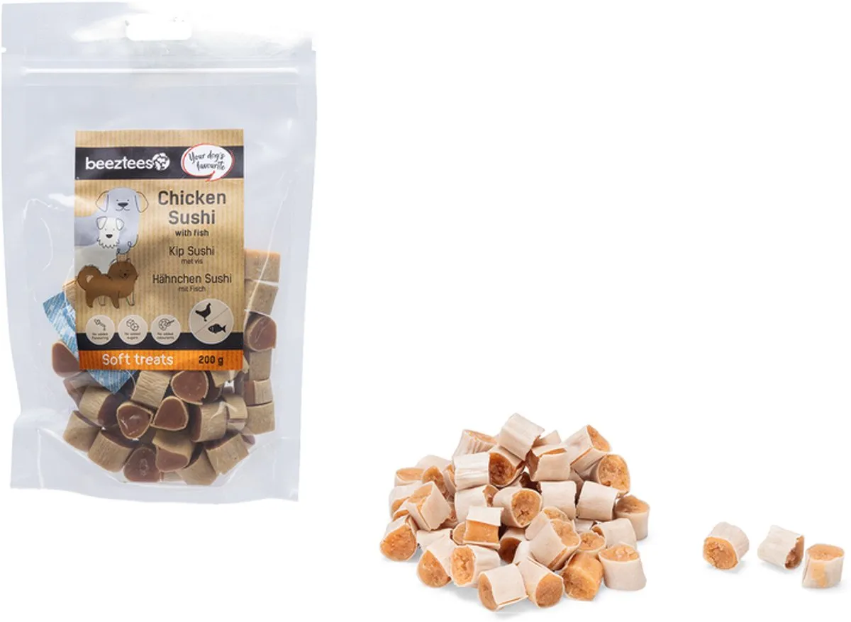 Beeztees Tasty Treats Kip Sushi met Vis Mini Hondensnacks 200g