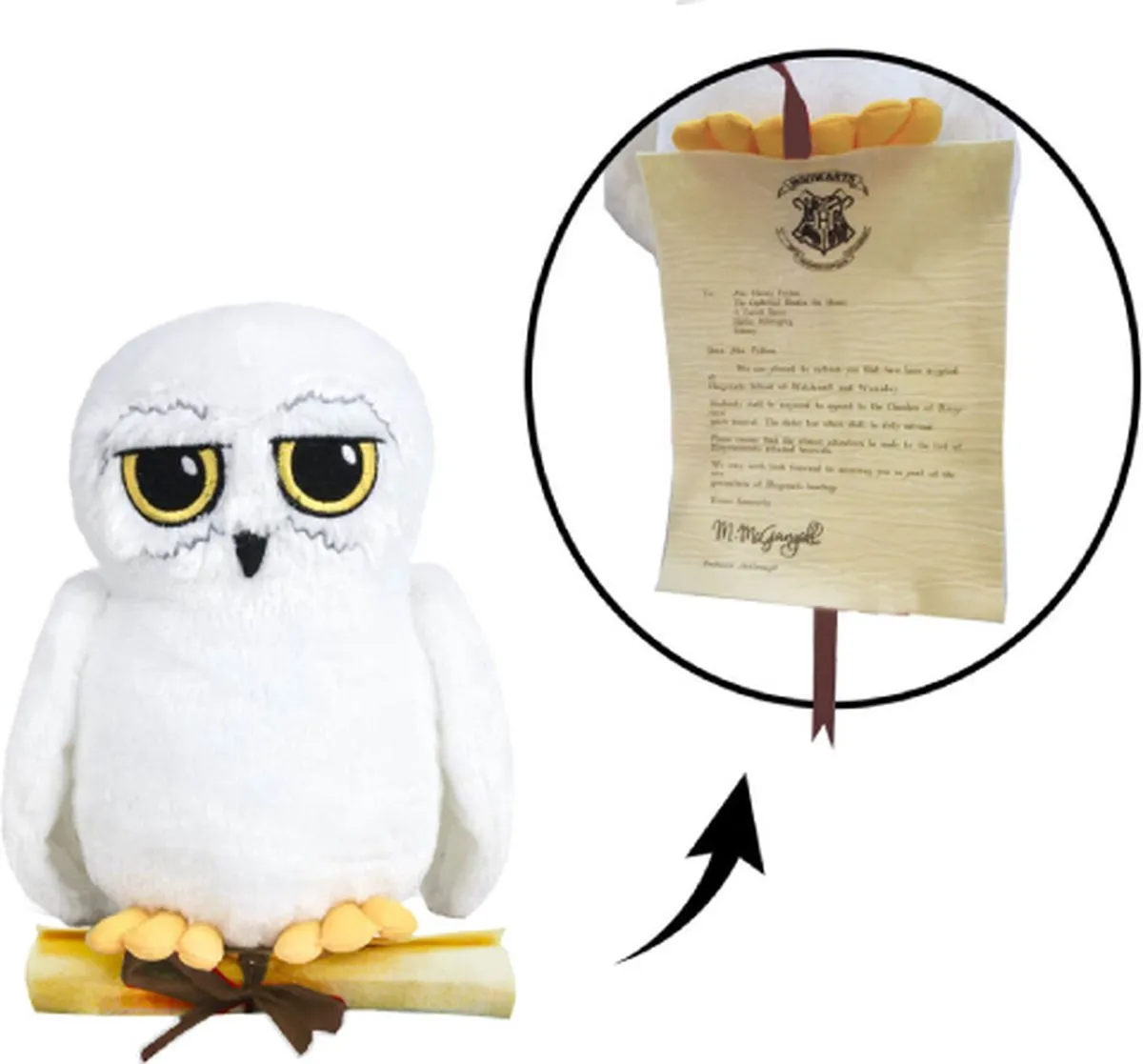 Harry Potter Hedwig met Brief Pluche Knuffel 20cm - Witte Uil