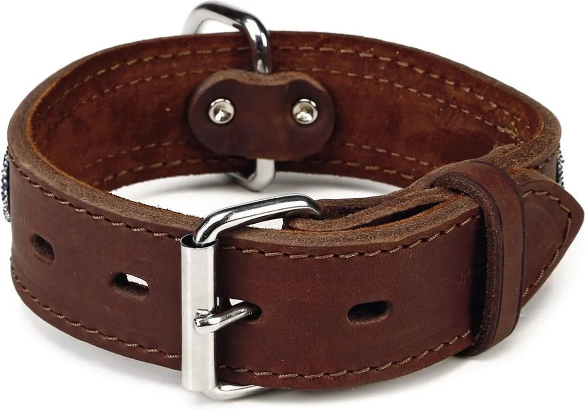 Beeztees Leren Halsband Denim - Bruin - 50cm x 40mm