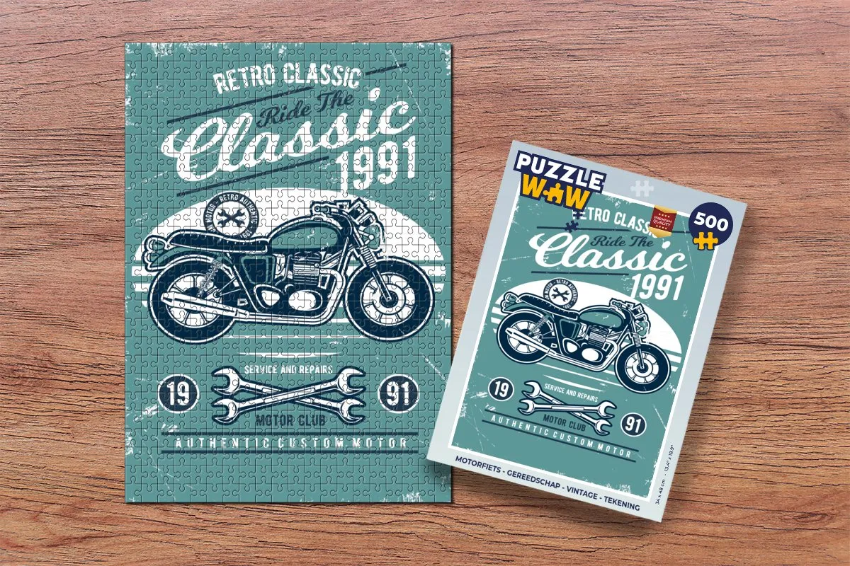 PuzzleWow Motorfiets Vintage Legpuzzel 500 Stuks - Multicolor