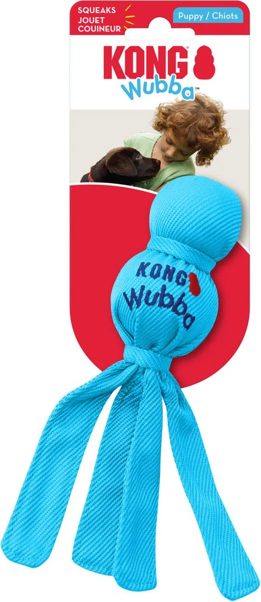 KONG Wubba Puppy Honden Speelgoed - 22 cm - Blauw/Roze