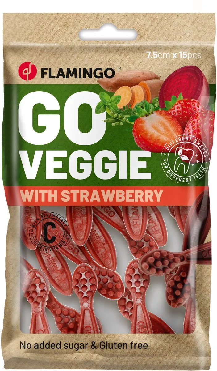 Flamingo Snack Veggie Tandenborstel Hond - Aardbei - 15 Stuks