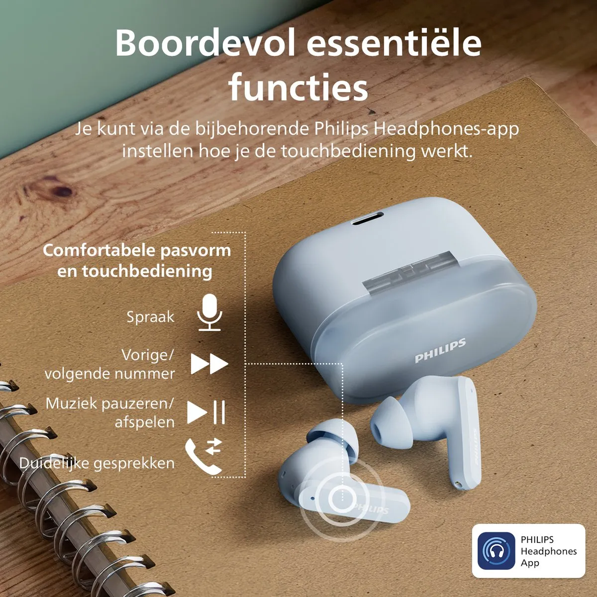 Philips TAT2000 In-Ear Oordopjes Blauw - 32u IPX4 - afbeelding 4 van 6