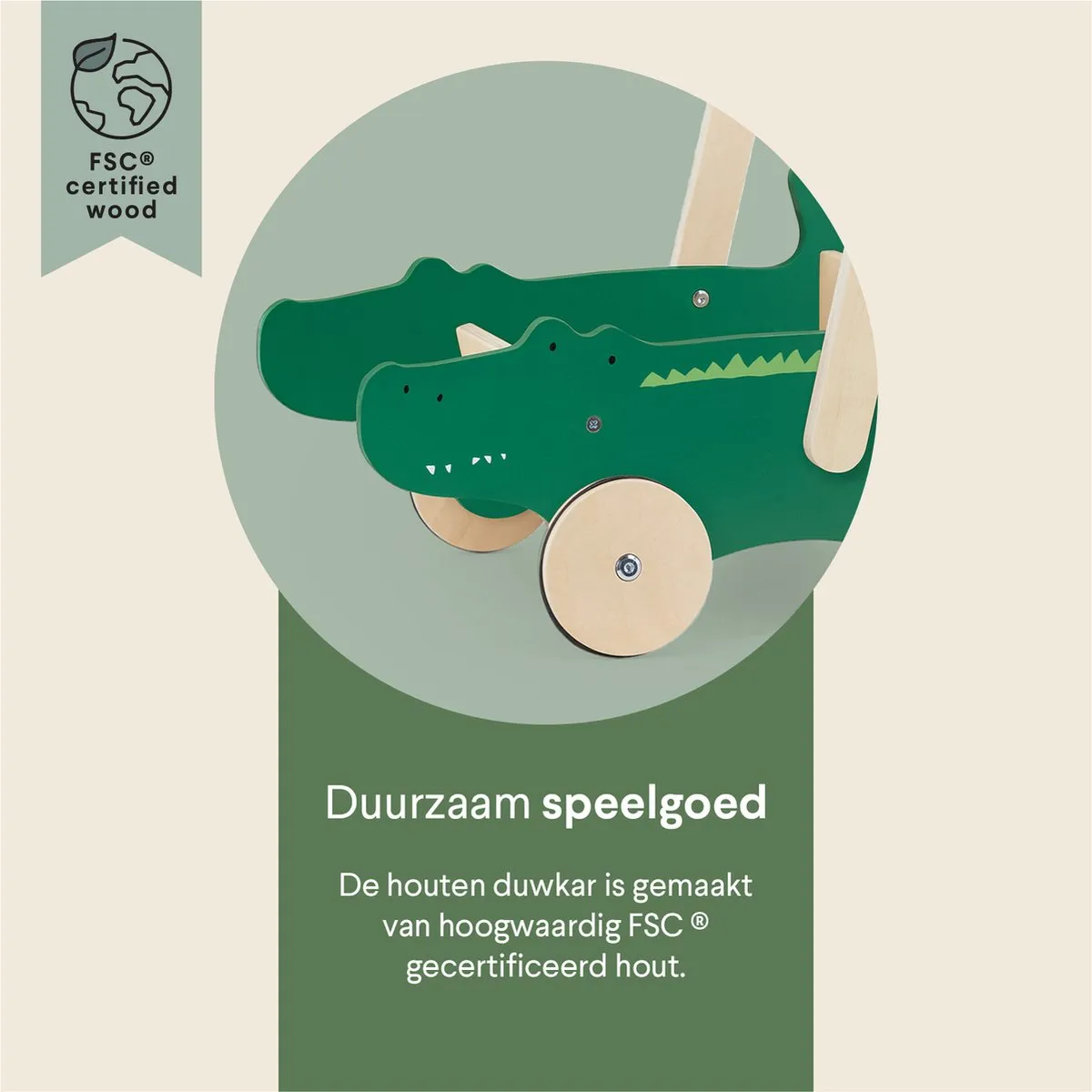 Trixie Houten Loopwagen Mr. Crocodile - Groen