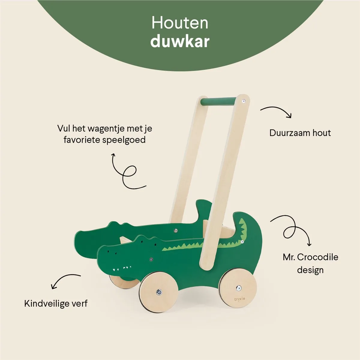 Trixie Houten Loopwagen Mr. Crocodile - Groen - afbeelding 6 van 6