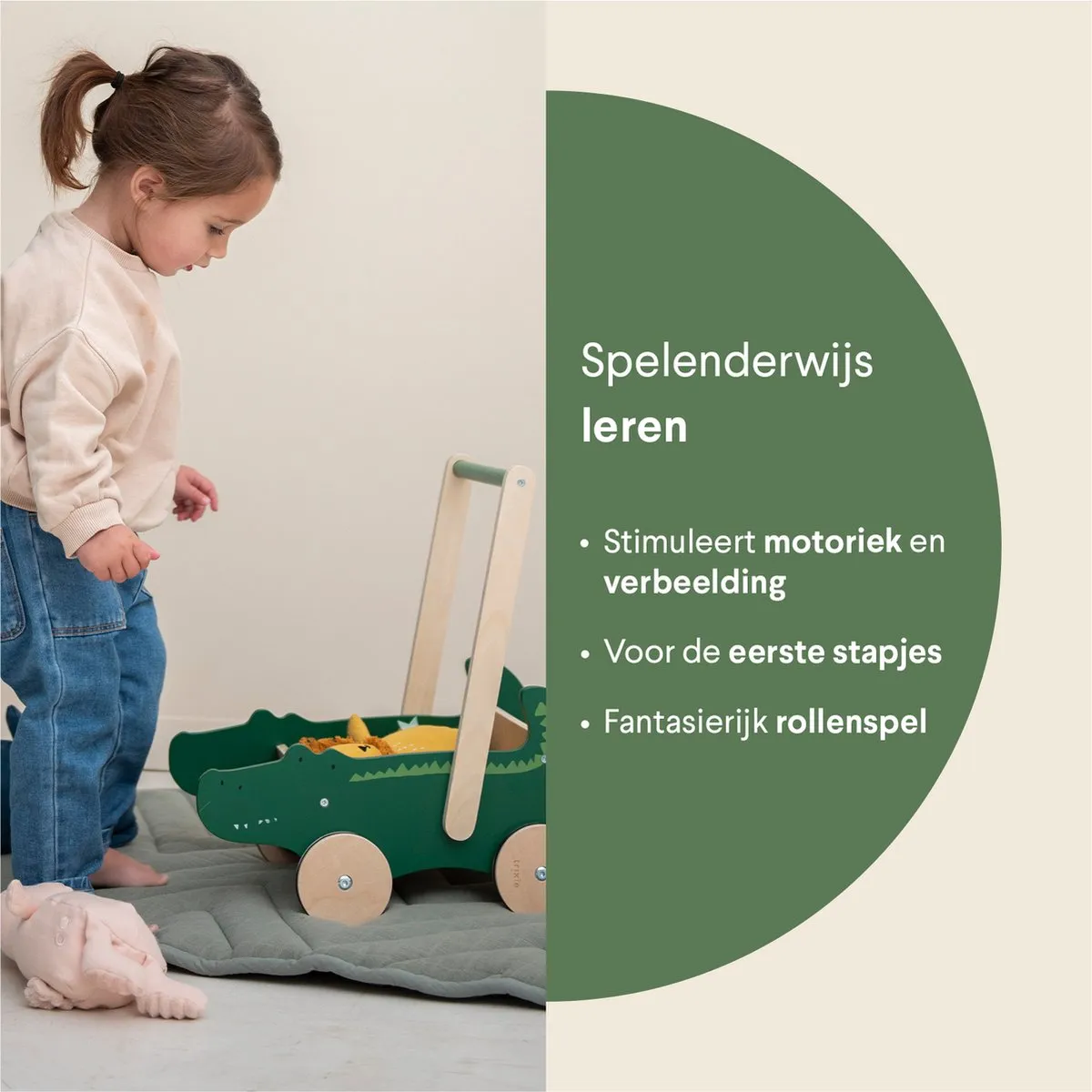 Trixie Houten Loopwagen Mr. Crocodile - Groen