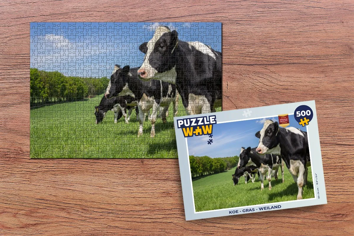 PuzzleWow Koe op Gras Weiland Legpuzzel 500 Stuks - Multicolor